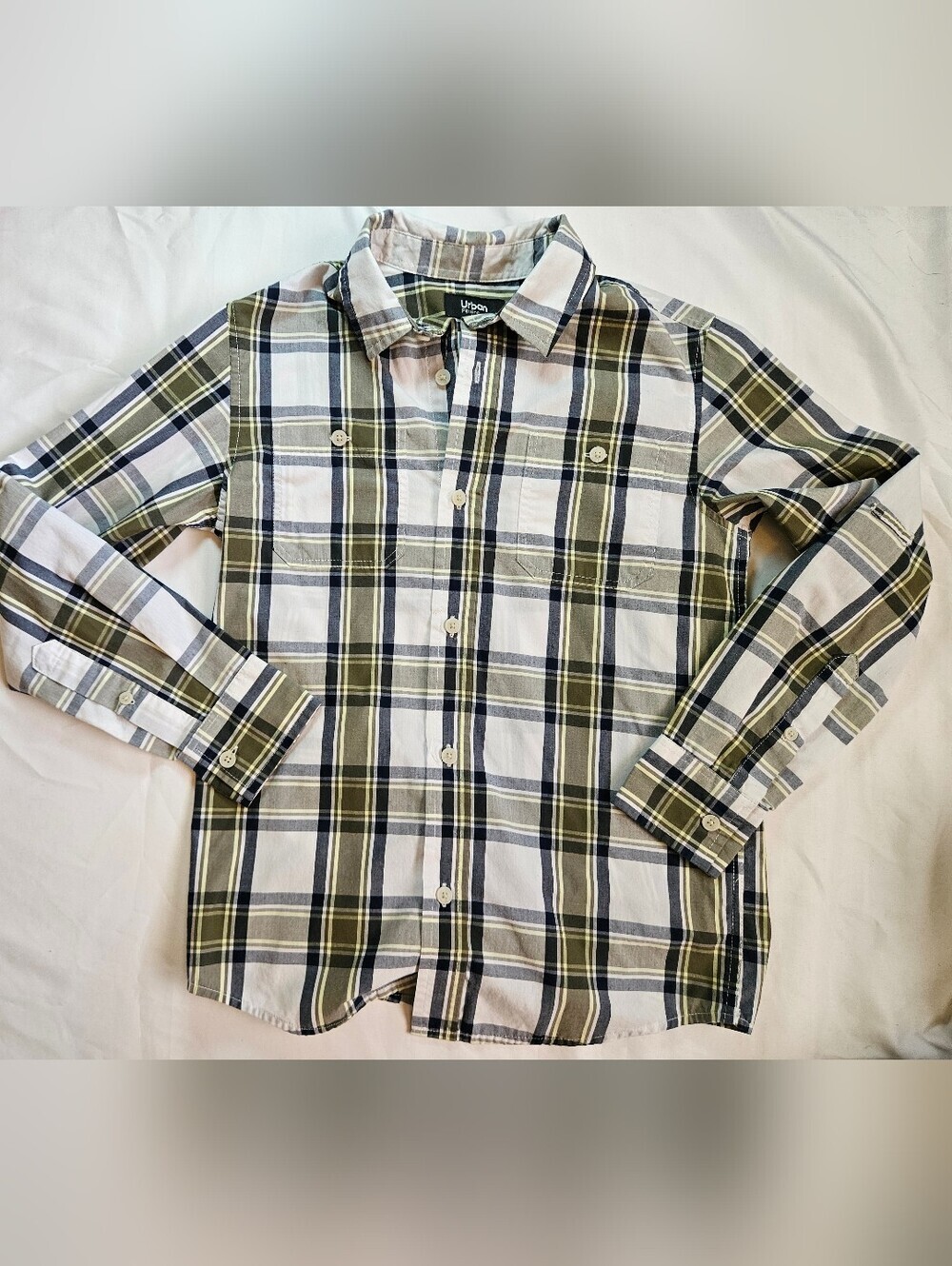 Urban Pipeline Boys White Multicolor Plaid Long Sleeve Button Up Shirt Size M